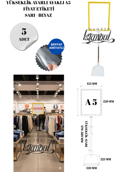 5 Adet Sarı Beyaz A5 Ayaklı Fıyat Etiketi Çerçeveli Fıyat Etiketi Eşek Askılık Etiketi