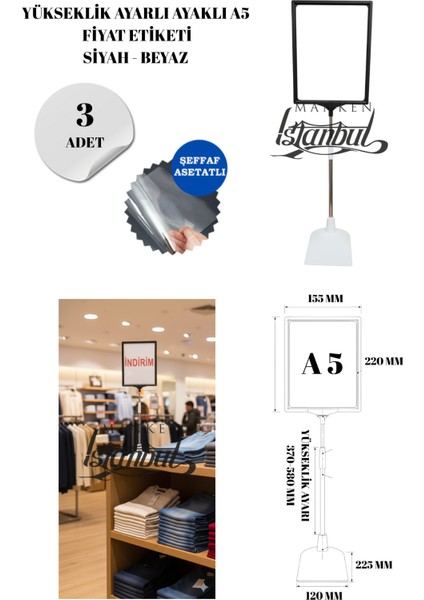 3 Adet Siyah Beyaz A5 Ayaklı Fıyat Etiketi Çerçeveli Fıyat Etiketi Eşek Askılık Etiketi