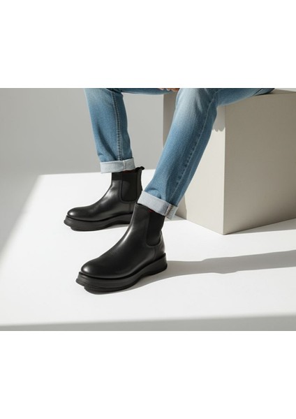 Marcomen M22327 Hakiki Deri Erkek Siyah Chelsea Bot