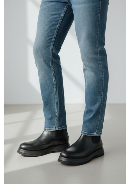 Marcomen M22327 Hakiki Deri Erkek Siyah Chelsea Bot