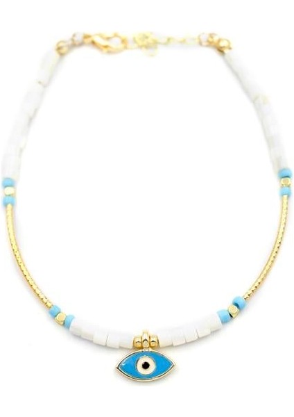 Boncuklu Göz Halhal - Beyaz fiyatları