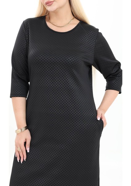 Çift Cepli Desenli Esnek Kışlık Büyük Beden Midi Elbise 25B-2722 fırsatları