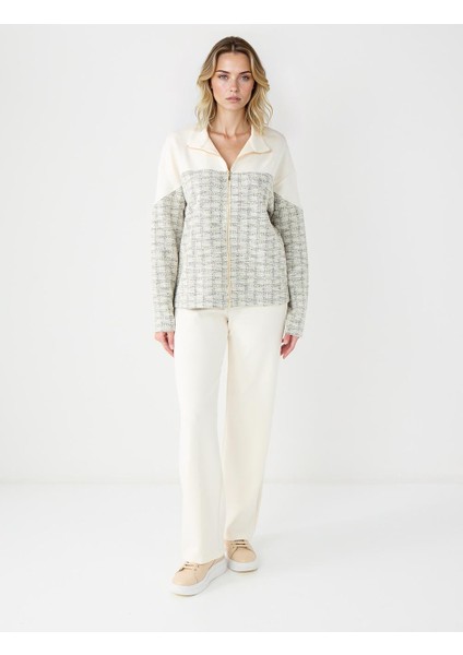 Ekru Düz Kesim Fermuar Detaylı Örme Modal Ceket fiyatları