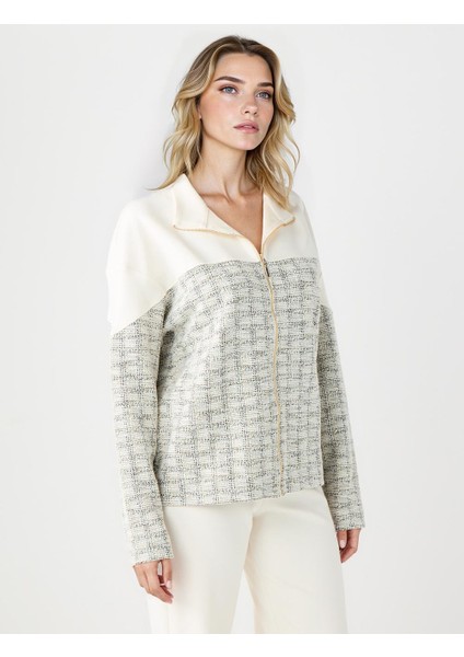 Ekru Düz Kesim Fermuar Detaylı Örme Modal Ceket fırsatları