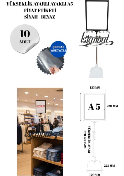 10 Adet Siyah Beyaz A5 Ayaklı Fıyat Etiketi Çerçeveli Fıyat Etiketi Eşek Askılık Etiketi