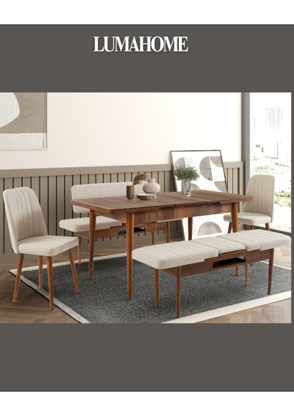 Gordes Extra Ceviz-Krem Yemek Masası Takımı