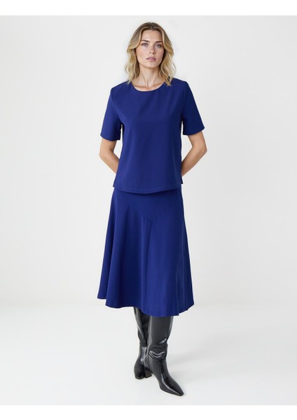 Saks Rahat Kesim Yuvarlak Yaka Kısa Kollu Dokuma Bluz fiyatları