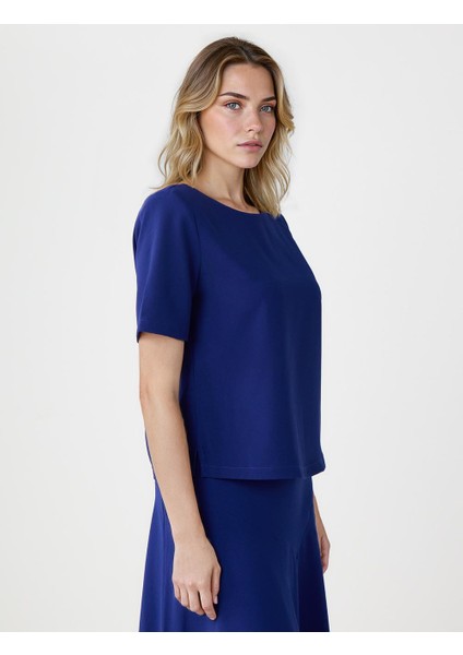 Saks Rahat Kesim Yuvarlak Yaka Kısa Kollu Dokuma Bluz fırsatları