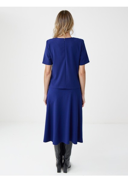 Saks Rahat Kesim Yuvarlak Yaka Kısa Kollu Dokuma Bluz indirimleri