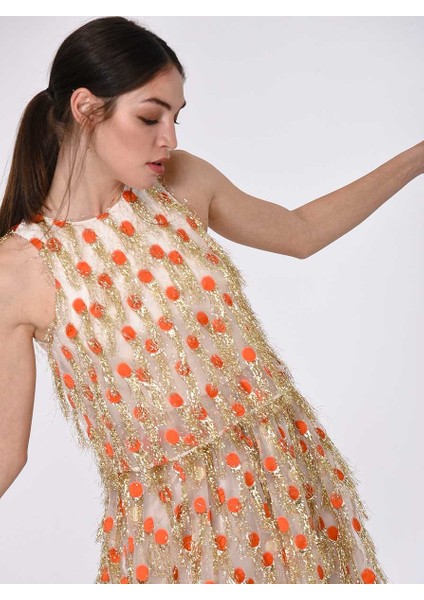 Puantiye Desenli Uzun Elbise Turuncu Y1911307_064 fiyatları