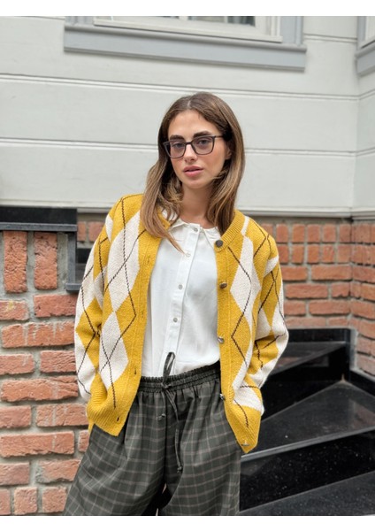 Baklava Desenli Hırka Kadın Hardal fiyatları