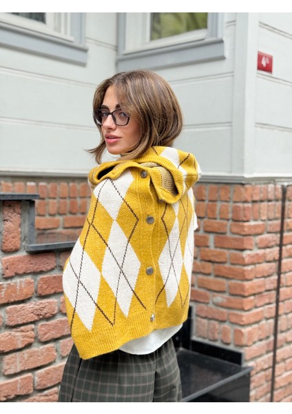 Baklava Desenli Hırka Kadın Hardal fırsatları