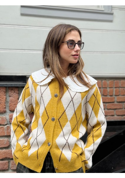 Baklava Desenli Hırka Kadın Hardal indirimleri