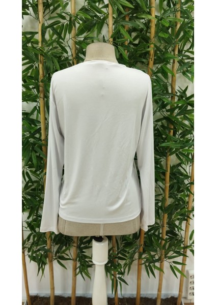 Kadın Uzun Kollu Bisiklet Yaka Ay Baskılı Viskon Bluz modelleri