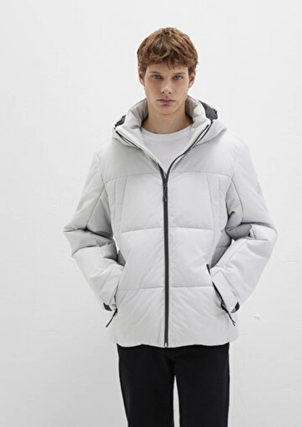 Su İtici Kapüşonlu Gri Şişme Mont 0110675-70074