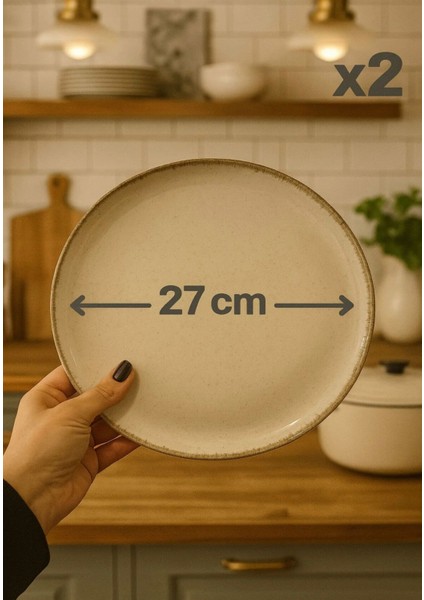 2 Adet Modern Porselen Servis Tabağı Şık Sofra Sunum Pasta Sunum Tabağı 27CM