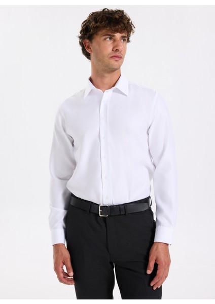 Slim Fit Sumos Yaka Armürlü Beyaz Erkek Gömlek F5WM-GML 2584