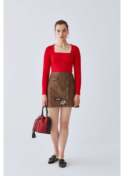 Yazı Detaylı Mini Etek Standart Renk K2015101_089