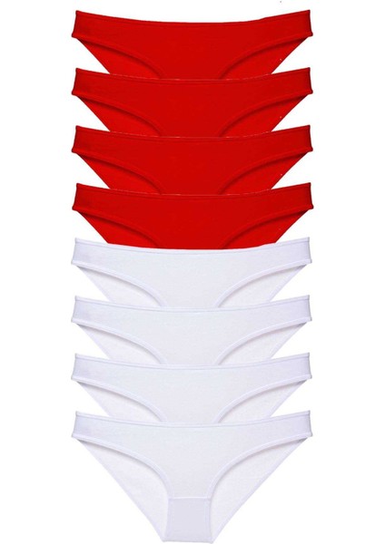 8 Adet Süper Eko Set Likralı Kadın Slip Külot Kırmızı Beyaz