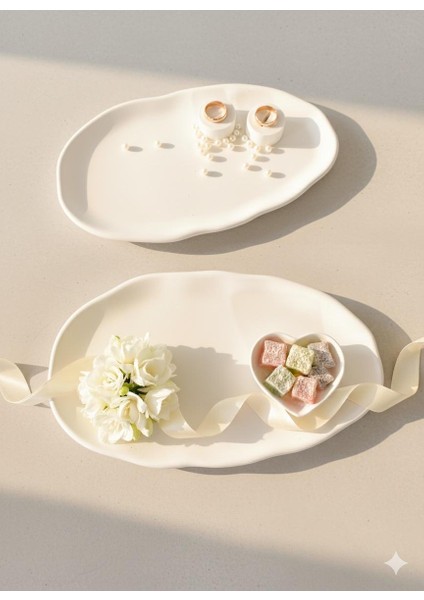 Söz Nişan Tepsisi Dekoratif Tabak Sunumluk 2'li Tepsi- Lokumluk - 2 Adet Yüzüklük