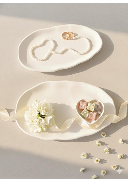 Söz Nişan Tepsisi Dekoratif Tabak Sunumluk 2'li Tepsi- Lokumluk - 2 Adet Yüzüklük fırsatları