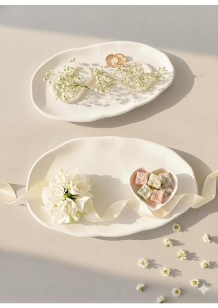 Söz Nişan Tepsisi Dekoratif Tabak Sunumluk 2'li Tepsi- Lokumluk - 2 Adet Yüzüklük indirimleri