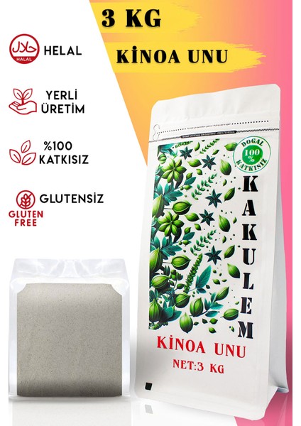 Glutensiz Sertifikalı Beyaz Kinoa Unu Tozu 3 kg
