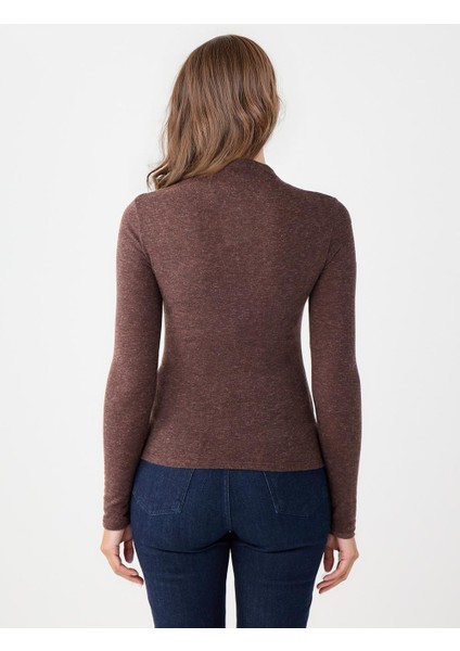 Acı Kahve Yarım Balıkçı Yaka Dar Kesim Basic Örme Bluz indirimleri