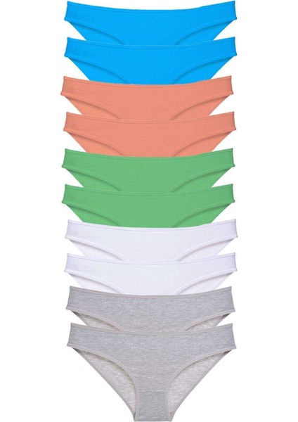 10 Adet Süper Eko Set Likralı Kadın Slip Gri Beyaz Pudra Yeşil Mavi