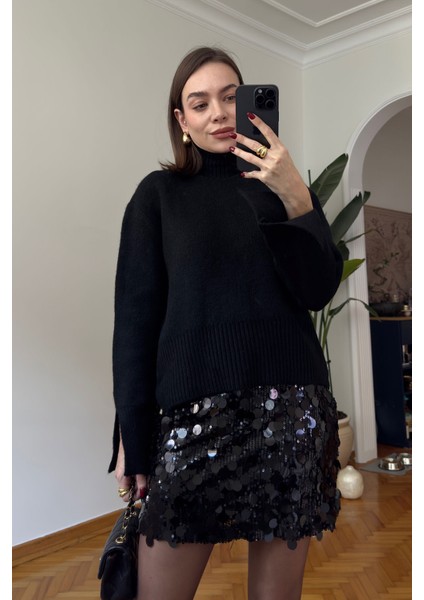 Kolları Yırtmaçlı Triko Kazak- Siyah fiyatları