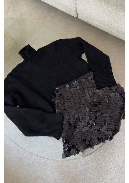 Kolları Yırtmaçlı Triko Kazak- Siyah modelleri