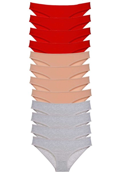 12 Adet Eko Set Likralı Kadın Slip Külot Kırmızı Ten Gri