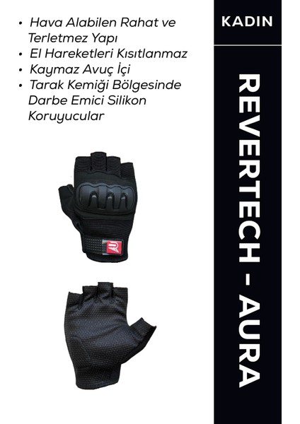 Revertech Aura Siyah / Yarım Parmak - Kaymaz Avuç Içi Motosiklet Eldiveni (Kadın)