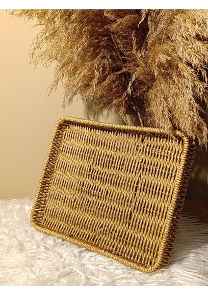 Hasır Rattan Ayaklı Tepsi Sunumluk Dikdörtgen