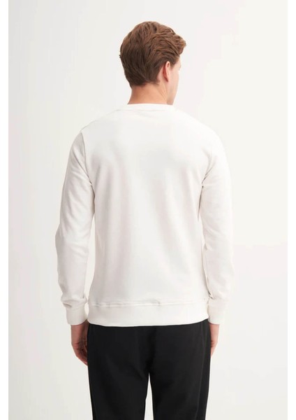 Slim Fit Şardonsuz Pamuklu 3 Iplik Ekru Erkek Sweatshirt 53980 modelleri