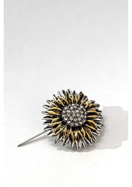 Antik Kaplama Ayçiçeği Figürlü Taşlı Yaka Iğnesi Broş indirimleri