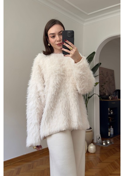 Premium Bisiklet Yaka Sakallı Kazak- Ekru fiyatları