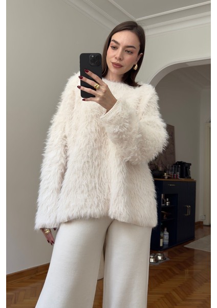 Premium Bisiklet Yaka Sakallı Kazak- Ekru fırsatları