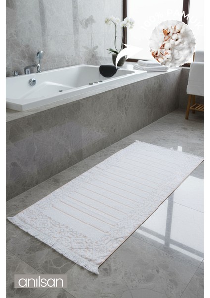 Aflora Beyaz-Turuncu Ayak Havlusu - 60x130Cm, 690Gr, %100 Pamuk, Spa Ve Otel Banyo Paspası, Günlük Kullanıma Uygun