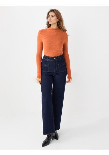 Kıremıt Yarım Balıkçı Yaka Dar Kesim Basic Örme Bluz fiyatları