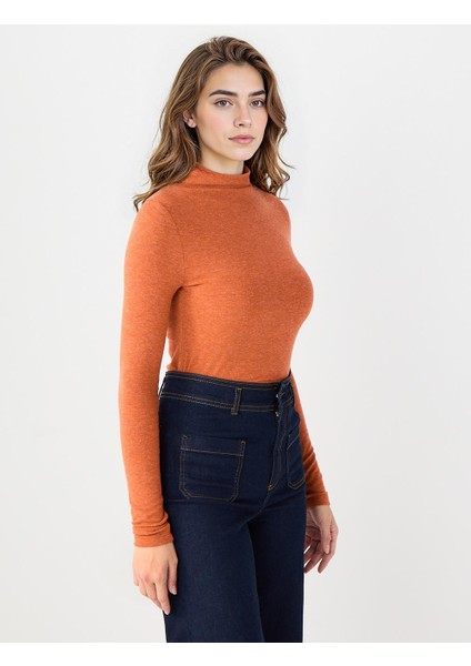 Kıremıt Yarım Balıkçı Yaka Dar Kesim Basic Örme Bluz fırsatları