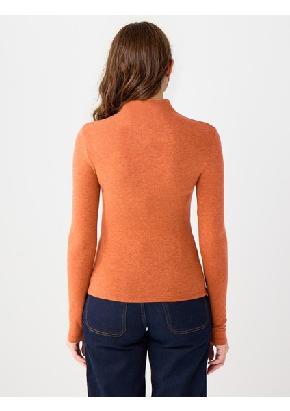 Kıremıt Yarım Balıkçı Yaka Dar Kesim Basic Örme Bluz indirimleri