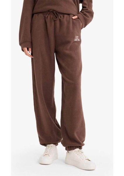 Standart Fit Beli Bağcıklı Cepli Polar Kahverengi Kadın Eşofman Altı Y2650AZ/BN258 modelleri