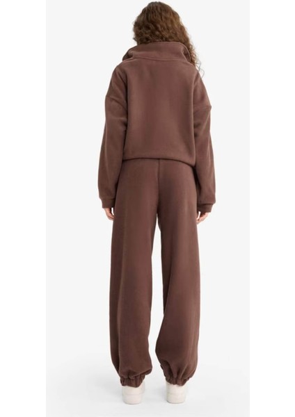 Standart Fit Beli Bağcıklı Cepli Polar Kahverengi Kadın Eşofman Altı Y2650AZ/BN258 indirimleri