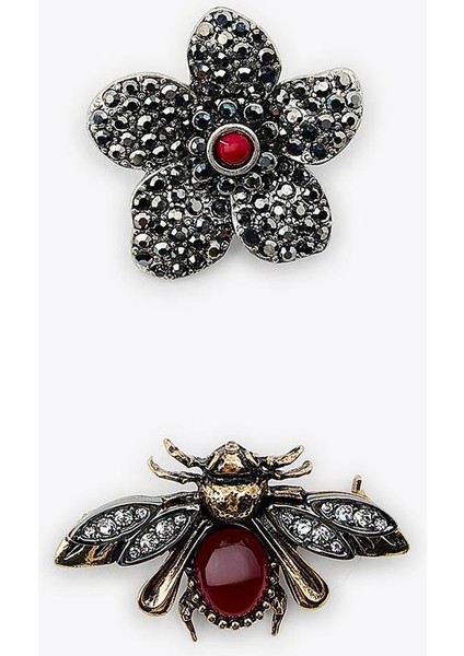 Marka Broş Seti – Vintage Arı ve Çiçek Tasarımlı Taşlı Metal Broş 2’li Set fiyatları