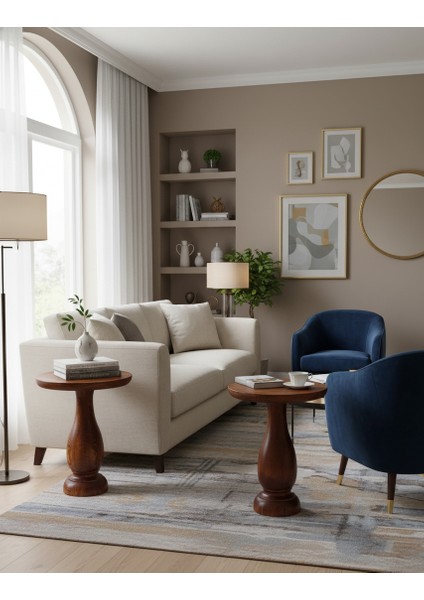 Fındık Renk Masif Ahşap Yan Sehpa – 2’li Doğal Zigon Fiskos Seti