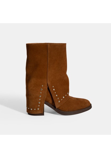 Kadın Taba Zımba Detaylı Kalın Topuklu Süet Bot fiyatları
