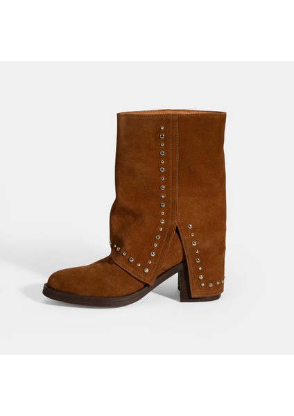 Kadın Taba Zımba Detaylı Kalın Topuklu Süet Bot modelleri