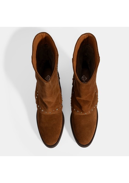 Kadın Taba Zımba Detaylı Kalın Topuklu Süet Bot