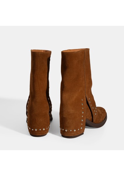 Kadın Taba Zımba Detaylı Kalın Topuklu Süet Bot